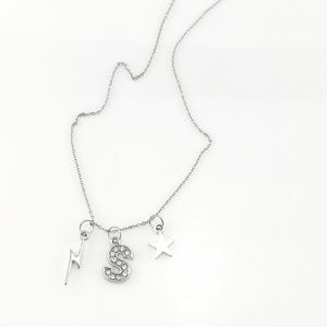 Lightning Bolt Necklace With Crystal Lettering